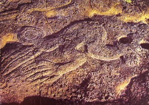 Glifo di uomo-uccello su pietra, Cultura litica che durerà fino al Medioevo (Isola di Pasqua)